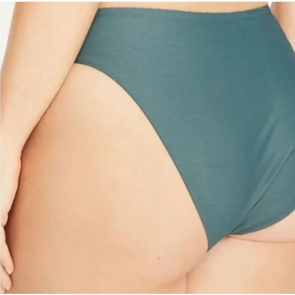 NWT J. Crew Ribbed High Rise Cheeky Bikini Bottom Beach Swim Minimalist Green 3X